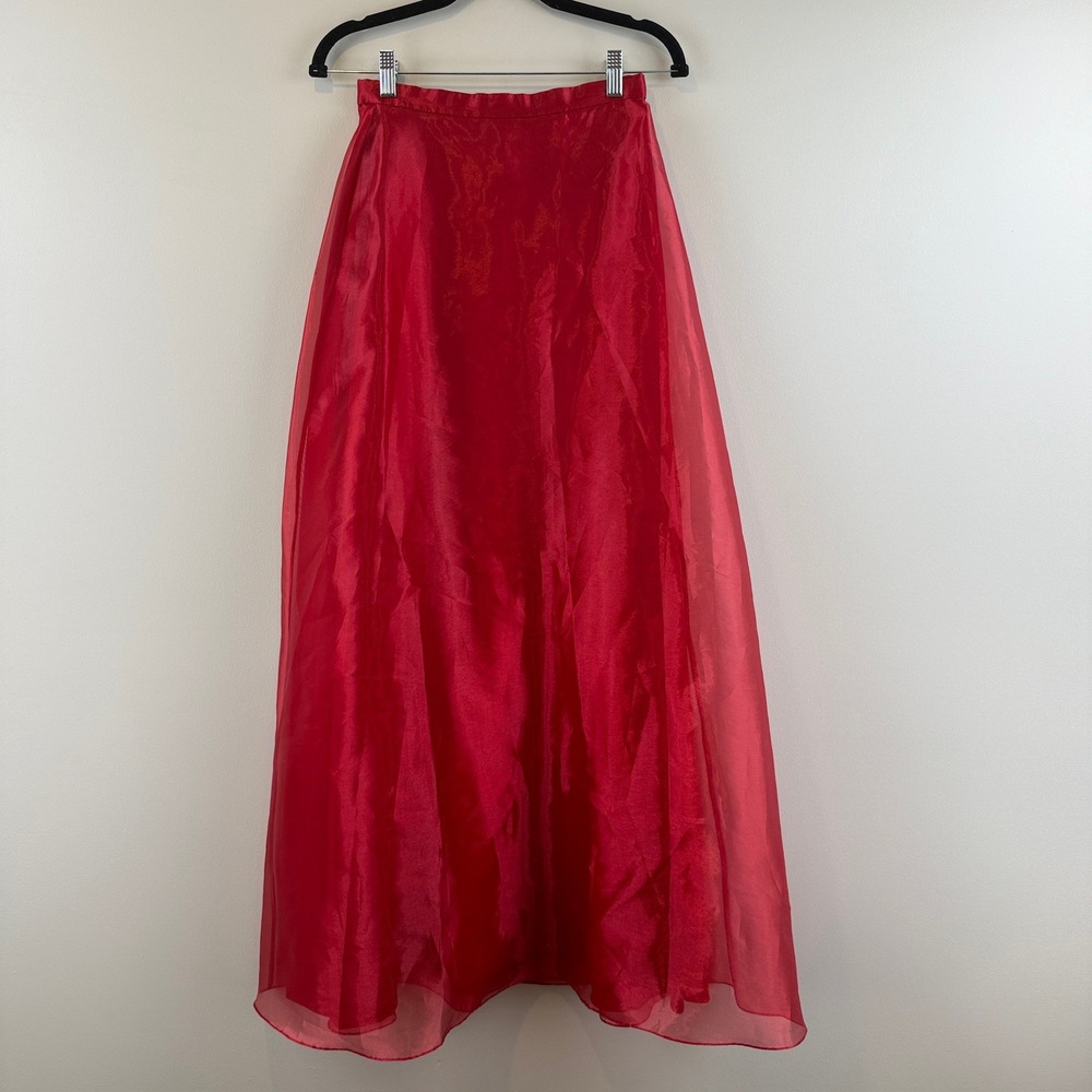 Blondie Nites Skirt Womens 5/6 Promcore Glam Shimmer Sheer Overlay Maxi Red